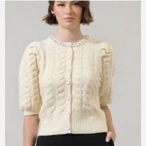 Sugarlips Women's Cream Sweater with Embellished Collar